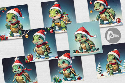 Digital Paper Cartoon Christmas Turtle Sublimation artnoy 