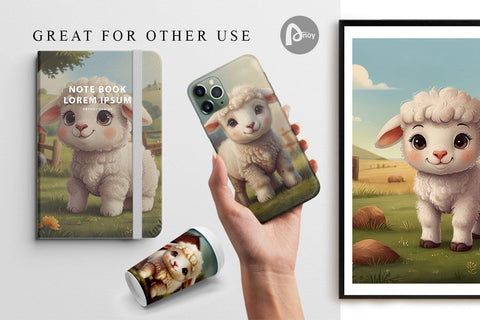 Digital Paper Cartoon Lamb in Farm Digital Pattern artnoy 