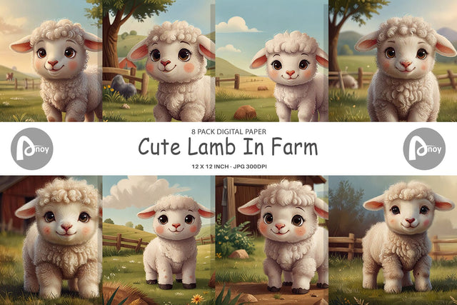 Digital Paper Cartoon Lamb in Farm Digital Pattern artnoy 