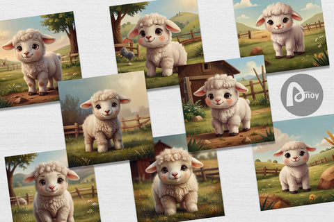 Digital Paper Cartoon Lamb in Farm Digital Pattern artnoy 