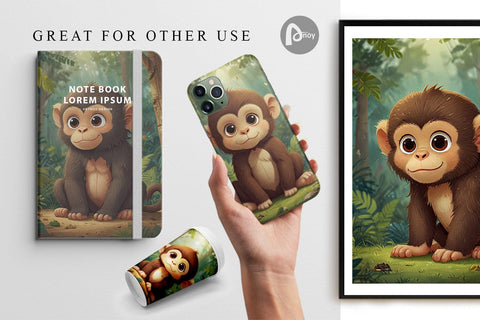 Digital Paper Cartoon Monkey in Forest Digital Pattern artnoy 