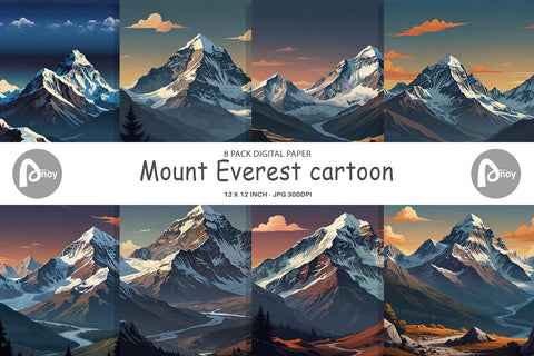 Digital Paper Cartoon Mount Everest Digital Pattern artnoy 