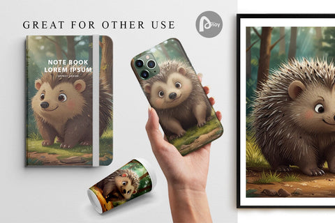 Digital Paper Cartoon Porcupine in Forest Digital Pattern artnoy 