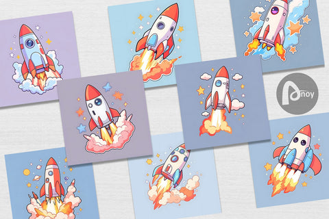 Digital Paper Cartoon Rocket Digital Pattern artnoy 