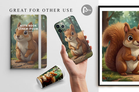 Digital Paper Cartoon Squirrel in Forest Digital Pattern artnoy 