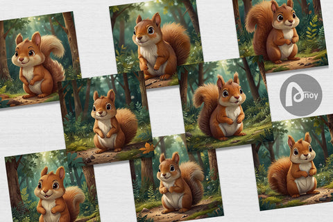 Digital Paper Cartoon Squirrel in Forest Digital Pattern artnoy 