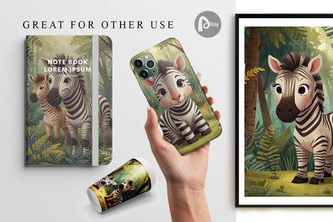 Digital Paper Cartoon Zebra in Forest Digital Pattern artnoy 