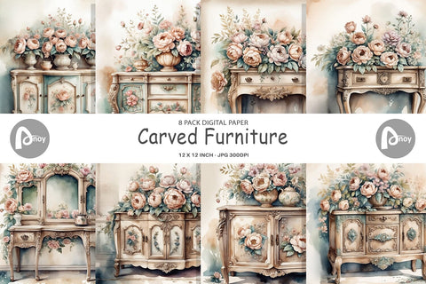 Digital Paper Carved Furniture Digital Pattern artnoy 