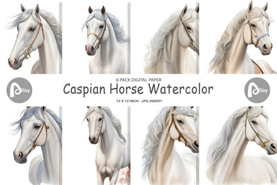 Digital Paper Caspian Horse Watercolor Digital Pattern artnoy 