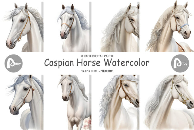 Digital Paper Caspian Horse Watercolor Digital Pattern artnoy 