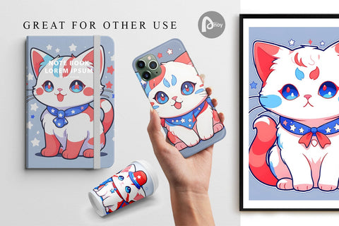 Digital Paper Cat 4th July Digital Pattern artnoy 