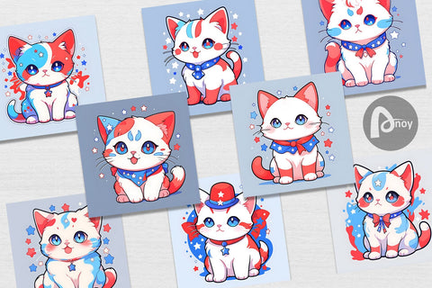 Digital Paper Cat 4th July Digital Pattern artnoy 