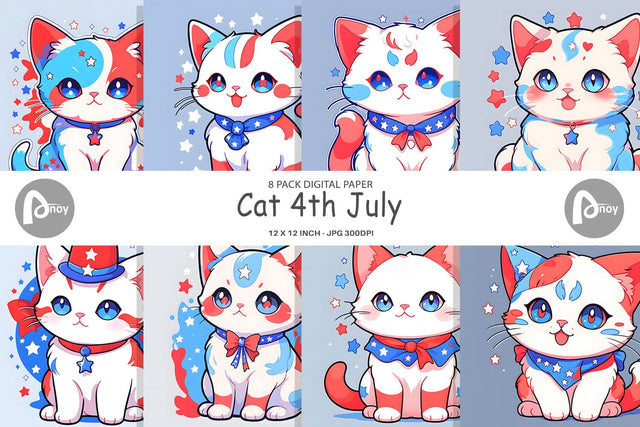 Digital Paper Cat 4th July Digital Pattern artnoy 