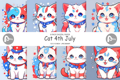 Digital Paper Cat 4th July Digital Pattern artnoy 