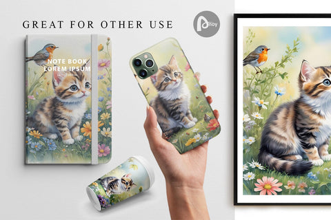 Digital Paper Cat and Flowers Digital Pattern artnoy 