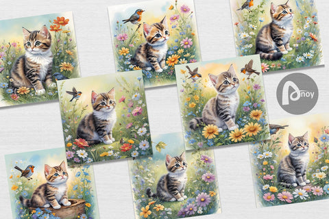 Digital Paper Cat and Flowers Digital Pattern artnoy 