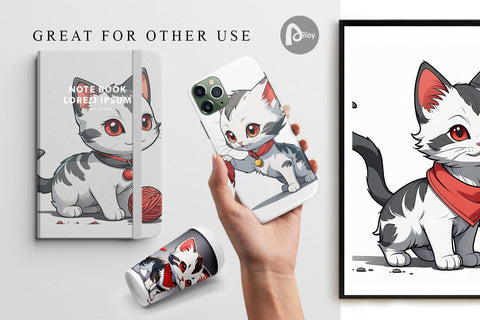 Digital Paper Cat and Yarn Ball Digital Pattern artnoy 