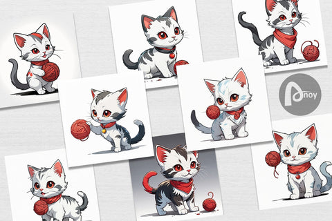 Digital Paper Cat and Yarn Ball Digital Pattern artnoy 