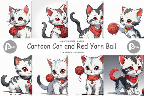 Digital Paper Cat and Yarn Ball Digital Pattern artnoy 