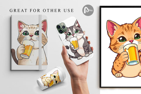 Digital Paper Cat Beer Day Digital Pattern artnoy 