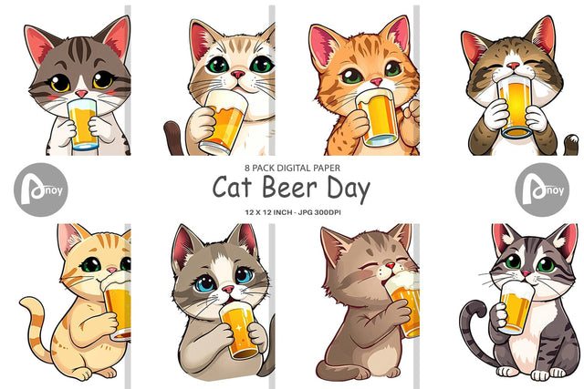 Digital Paper Cat Beer Day Digital Pattern artnoy 