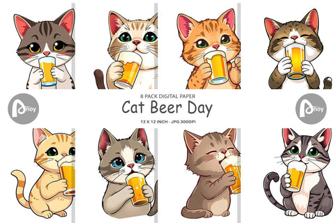Digital Paper Cat Beer Day Digital Pattern artnoy 