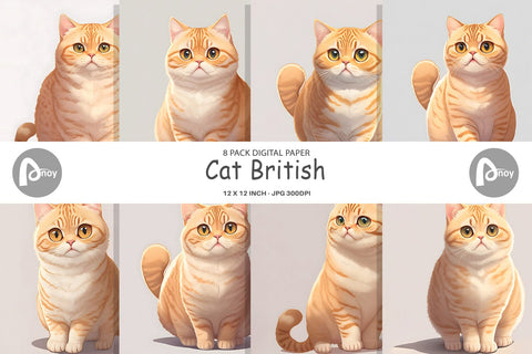 Digital Paper Cat British Digital Pattern artnoy 