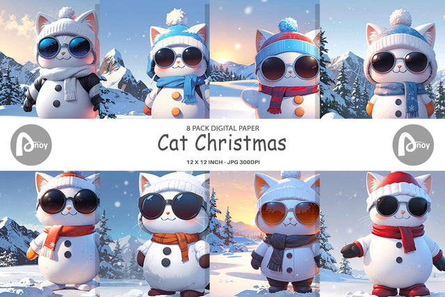 Digital Paper Cat Christmas Digital Pattern artnoy 