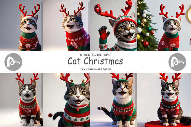 Digital Paper Cat Christmas Digital Pattern artnoy 