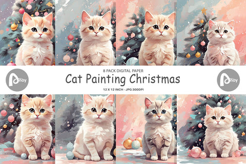 Digital Paper Cat Christmas Painting Digital Pattern artnoy 