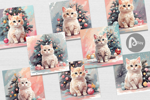 Digital Paper Cat Christmas Painting Digital Pattern artnoy 