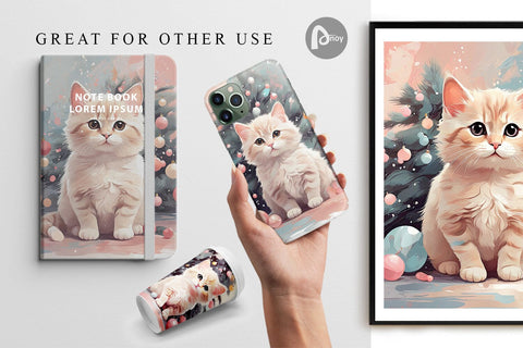 Digital Paper Cat Christmas Painting Digital Pattern artnoy 