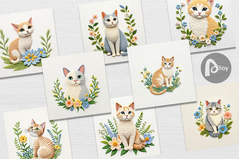 Digital Paper Cat Embroidery Digital Pattern artnoy 