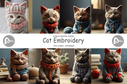 Digital Paper Cat Embroidery Digital Pattern artnoy 