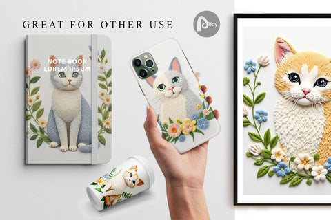 Digital Paper Cat Embroidery Digital Pattern artnoy 