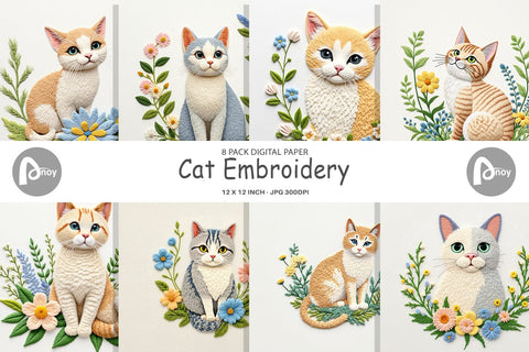 Digital Paper Cat Embroidery Digital Pattern artnoy 