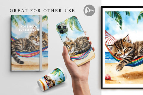 Digital Paper Cat in Summer Hammock Sublimation artnoy 
