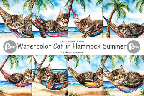 Digital Paper Cat in Summer Hammock Sublimation artnoy 