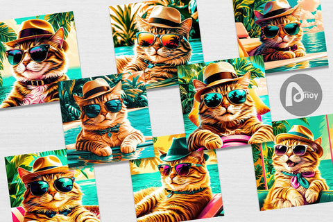 Digital Paper Cat in Summer Sublimation artnoy 