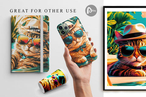 Digital Paper Cat in Summer Sublimation artnoy 