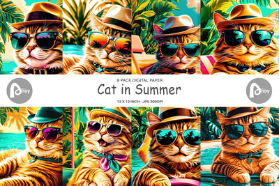 Digital Paper Cat in Summer Sublimation artnoy 