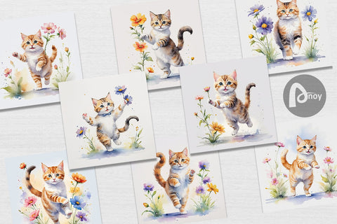 Digital Paper Cat in Summer Watercolor Digital Pattern artnoy 
