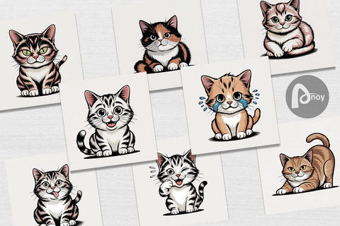 Digital Paper Cat Mood Expressions Digital Pattern artnoy 