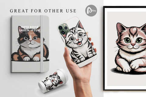 Digital Paper Cat Mood Expressions Digital Pattern artnoy 