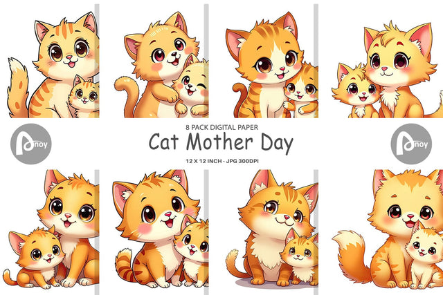 Digital Paper Cat Mother's Day Digital Pattern artnoy 