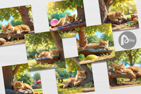 Digital Paper Cat on Summer Day Digital Pattern artnoy 