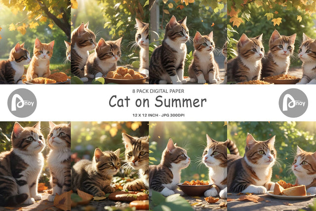 Digital Paper Cat on Summer Digital Pattern artnoy 