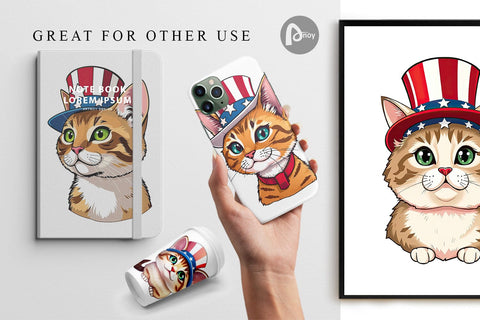 Digital Paper Cat Patriotic Digital Pattern artnoy 