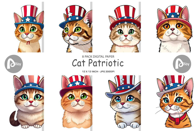 Digital Paper Cat Patriotic Digital Pattern artnoy 