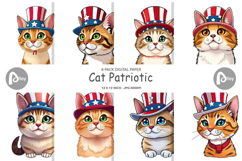 Digital Paper Cat Patriotic Digital Pattern artnoy 